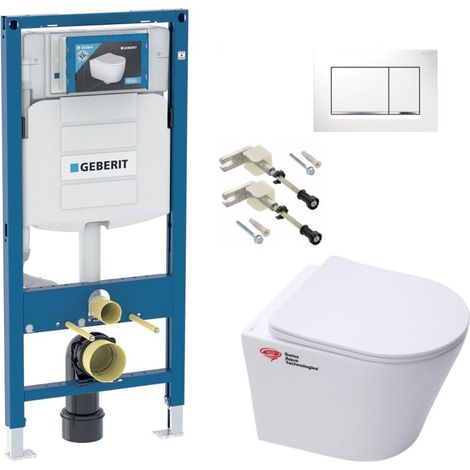 Bastidor Geberit UP320 + inodoro sin brida SAT Infinitio + asiento Softclose + placa blanca (Geb SAT Infinitio-H)