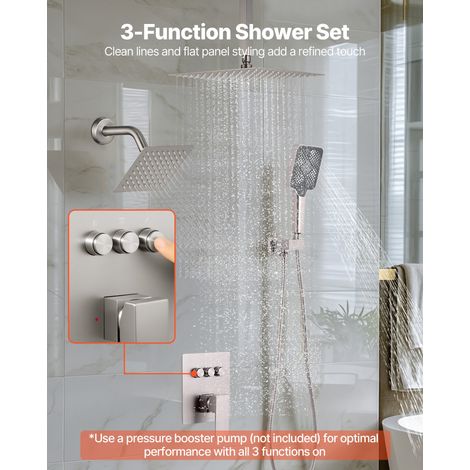 Ensemble de Robinetterie de Douche, Système de Douche 3 Fonctions, Pommeau Haut à Effet Pluie 30,5 cm, Pommeau Mural et Douchette à… (1/5)