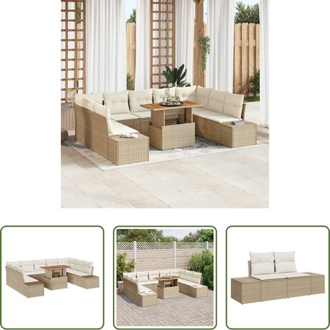 Gartentisch - Garten-Sofa-Set mit Speicher 10 pcs Beige Poly Rattan (1/5)
