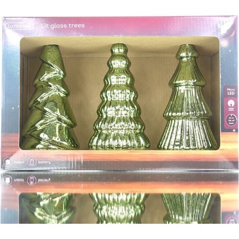 Lumineo Batterie LED Weihnachtsbäume Grün 3er Set Ø 9 cm Höhe 17,5 cm - warmweiß (1/3)