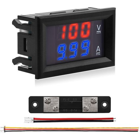 0.28" LED Voltmeter Ammeter, Detector Red and Blue Voltage Ammeter Panel Ammeter Voltmeter, DC 0-100V 50A, with Current Shunt 50A, for Ampemeter Volt Ampere Gauge Panel