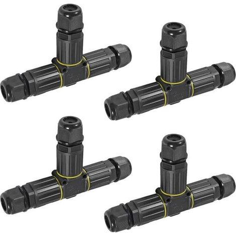 Lot de 4 connecteurs de câble électrique étanches IP68, boîte de jonction extérieure en forme de T à 3 broches, connecteurs de fils électriques de 5 à 9 mm pour panneaux d'affichage, tunnels, lumières (1/5)