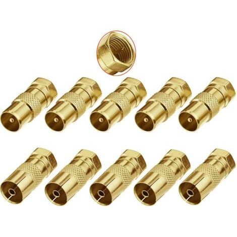 10 Pièces Adaptateur Mâle/Femelle de Type F vers Coaxial Mâle/Femelle, Câble Coaxial d'antenne TV Adaptateur F-Connecteurs Connecteur à Vis de Type F vers Convertisseur d'antenne Coaxiale RF (1/4)