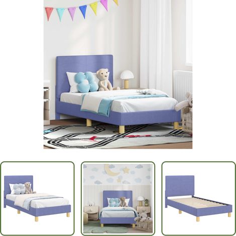 Cadre de lit -  Cadre de lit pour enfants avec tête de lit Bleu denim tissu (1/5)