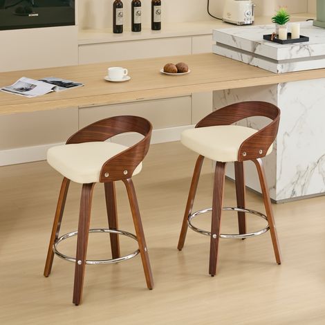 DESMIU Tabouret de Bar Pivotant avec Dossier Bas et Assise Rembourrée, Style Mid-Century, en PU Beige (1/5)