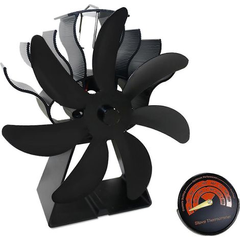 Ventilateur de poêle à 7 pales alimenté par la chaleur, ventilateur de cheminée avec fonctionnement silencieux, circulation d'air chaud permettant des économies de combustible. (1/4)