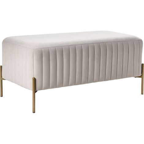 Banco de terciopelo patas de metal doradas estilo glamuroso rectangular blanco crema Utah (1/5)