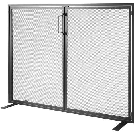 Pare-étincelles de cheminée 1 panneau avec porte, grillage en fer robuste, 990x780mm, pose simple, sans fixation, décoration moderne pour salon. (1/5)