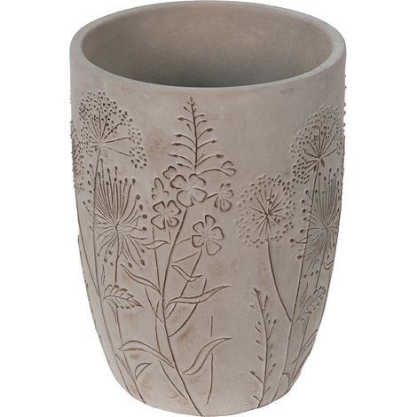 Cache-pot d'Intérieur en Pierre Pot de Fleurs Décoratif pour Plantes Gris Beige 18 x 25 cm - PANGIVO (1/2)