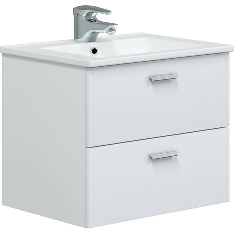 Dmora - Mobile sottolavabo Maltby, Mobiletto da bagno, Contenitore porta lavabo, Armadio per lavandino, 60x45 h50 cm, Bianco lucido