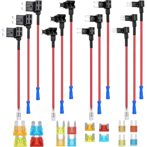 Porte Fusible Adaptateur 4 Types Add A Circuit Prise Fusibles avec Mini Micro Micro2 Standard 5A 10A 15A 20A Lame Fusibles pour Voitures Camions Motos Bateaux (1/5)