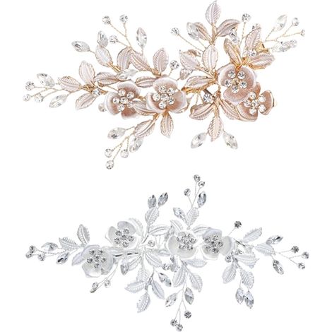 Ensemble de pinces à cheveux de mariage KC-Gold - 16 x 6 cm - 2 peignes décoratifs - Argent et or rose pour la mariée et les demoiselles d'honneur (1/5)