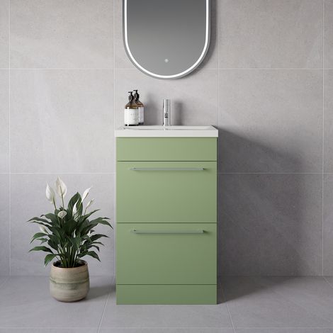 Napoli 390 Olive Green 500mm 2 Drawer Vanity Unit with Glide Basin - 500mm - Chrome 320mm Handle