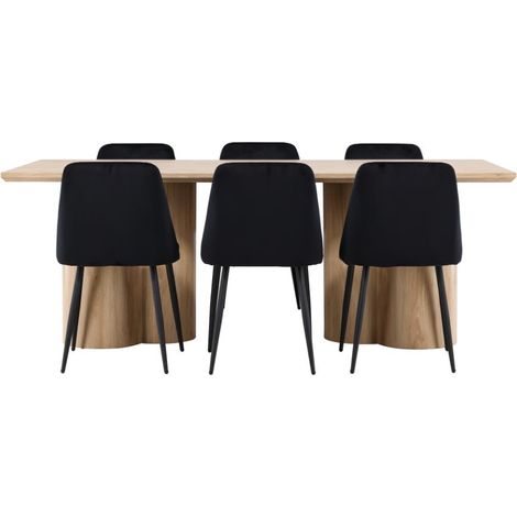 Olivia Essgruppe Tisch 100x210cm und 6 Stühle natur, schwarz.