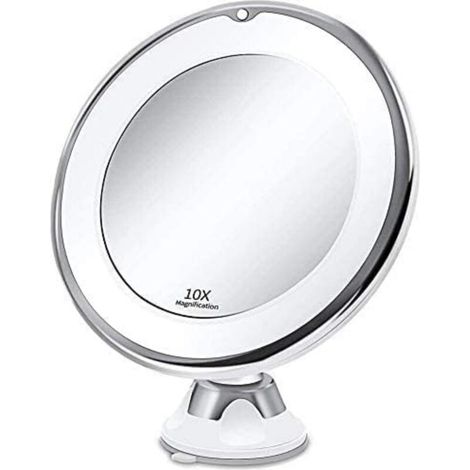 10x Magnifying LED Lighted Mirror with Strong Suction Cup, Battery Operated - Makeup Mirror with Dimmable Natural Light for Bathrooms (White)