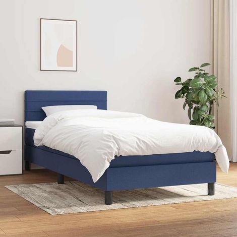 Cama box spring con colchón tela azul 90x190 cm (1/5)