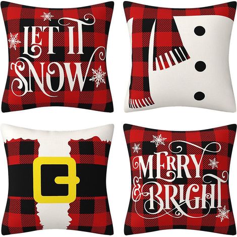 45x45cm 4pcs-noir Et Rouge Check Christmas Pillow Cover Linen Cushion Cover Cushion Cover (1/5)