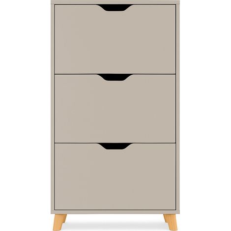 Plana - Platzsparender Schuhschrank 3 Türen 55x116x25 cm 18 Paar in taupefarbenem Holz