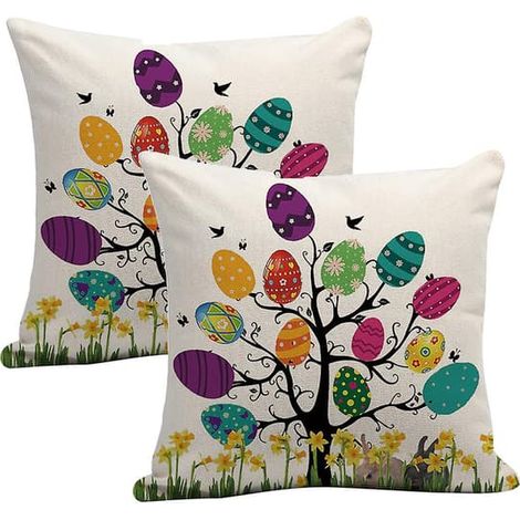 Housse de coussin en lin style peinture de Pâques, motif lapin vintage, pour canapé, style 1, style 3 (1/5)