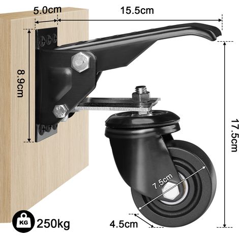Produktbild von 4 Möbelrollen Aus Gummi – 25mm, Schwerlastfähig Mit Bremse, Tragkraft 40kg Pro Rolle