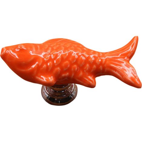 Orangefarbener Keramikgriff mit Fischmotiv für Schublade und Schrank (1/2)