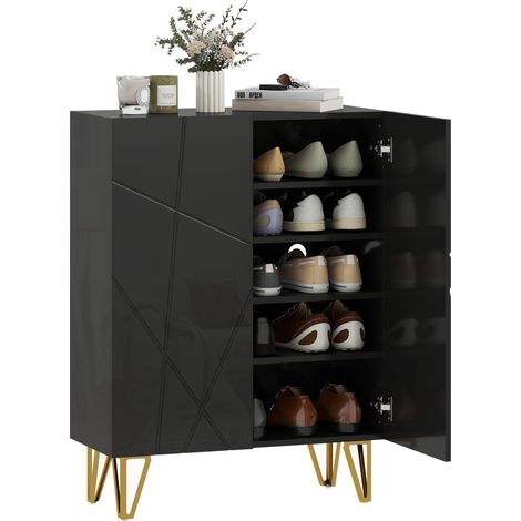 Meuble à chaussures à 2 portes, étagère à chaussures, rangement pour chaussures avec 3 étagères réglables, 72 x 31,5 x 95 cm, noir