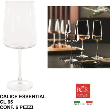 RCR Cristalleria Italiana Essential - E65 - Set da 6 Calici Vino in Vetro