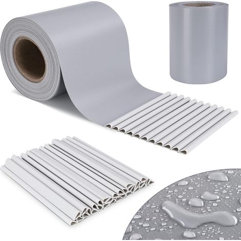 TLSUNNY Bandes Brise-Vue en PVC pour clôture - 35 m x 19 cm - avec 30 Clips de Fixation - Opaque - Coupe-Vent - Anti-UV - 450 g/m² - Gris Clair (1/5)