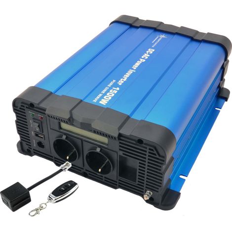 Spannungswandler FS1500D 12V 1500 Watt reiner Sinus BLAU m. Display mit Fernbedienung Funk (1/4)