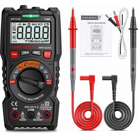 Multímetro Digital, Ultrixe Voltímetro, Tester Electricista, 6000 cuentas, pantalla LCD, comprobador multifunción para Corriente CC, Voltaje CA/CC, Resistencia, NCV, Continuidad y Diodos de Prueba (1/5)