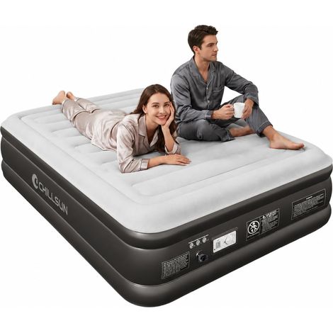 Matelas gonflable pour 2 personnes, 203 x 152 x 46 cm, lit gonflable avec pompe à air électrique intégrée, lit d'invité gonflable pour camping et maison (1/5)