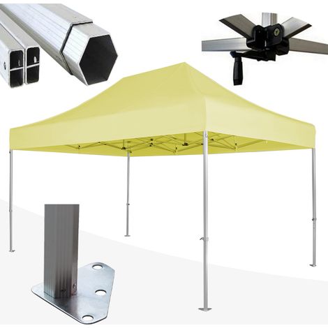 Gazebo 3x4,5 m giallo SENZA laterali pieghevole alluminio piantone esagonale 45mm portatile estendibile richiudibile estensibile acciaio per fiere eventi stand chiosco tenda tendone mercato mercatino (1/5)
