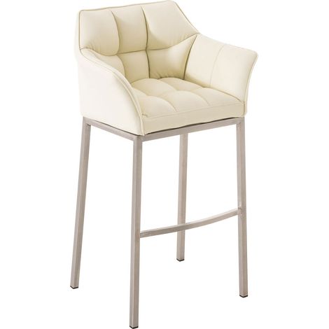 Sgabello da bar alto sedia da bancone cuciture quadrate crema seduta in PVC 4 gambe stabili in acciaio inossidabile 100004714