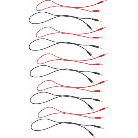 Satz mit 5 Bananenstecker-Messleitungen (Stecker auf Stecker), 4 mm vernickelter Messingstecker, Lötanschluss, rot und schwarz, 70003 (1/5)