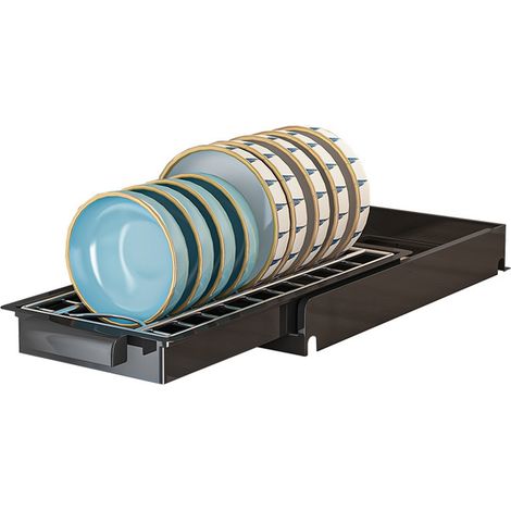 Stainless Steel Dish Rack Multipurpose Large Capacity Pull Out Type Single Layer Kitchen Dish Rack for Cabinet Black