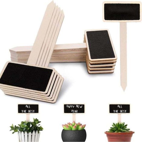 30 etichette nere in legno per piante, pennarello nero per lavagna, picchetti da giardino in legno a T per verdure, semi, erbe aromatiche, fiori da giardino, rettangolari (1/4)