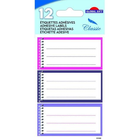 12 étiquettes adhésives scolaires - Cahier spirale - Rose
