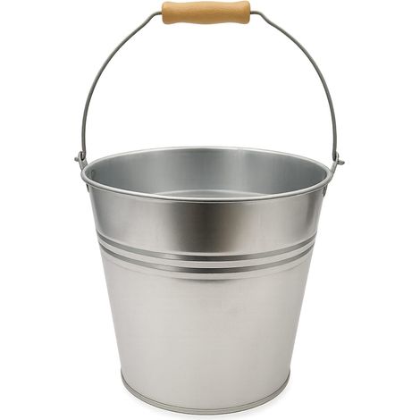 Secchio in latta con manico in legno mis. 30x26 cm con capacità di 12 litri - Secchio zincato per trasporto o decorazione (1/5)