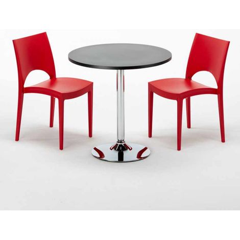 Mesa Redonda Negra 70x70 cm y 2 Sillas De Colores Paris Cosmopolitan - Rojo (1/5)