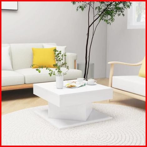 Table Basse - VGEBY - 57x57x30 cm - Blanc - Facile à Assembler - Bois d'ingénierie (1/4)