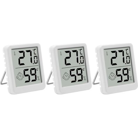 Set of 3 indoor thermometers and hygrometers with digital LCD screen and smiley face display for baby's room, living room, office, greenhouse (1/5)
