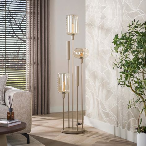 Lampadaire 5 lampes 35x170 cm en verre ambré et métal beige - NOEZI (1/5)