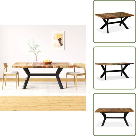 Esstisch Altholz Massiv und Stahlgestell 180 cm - Industrieller Esstisch - Esstisch Massiv - Altholz Tisch - Vintage Stil - Eßplatz (1/5)