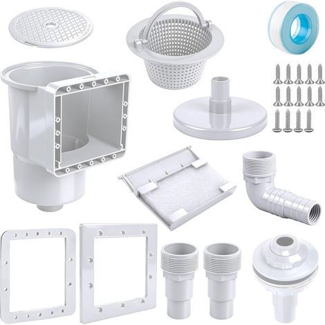 Kit Skimmer de Surface 9 Pièces, Panier de Skimmer Piscine, Buse d'aspiration et Raccord de Tuyau 32/38 mm pour Nettoyage Piscines Hors-Sol et À Parois en Acier, Blanc (1/5)