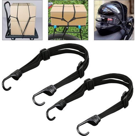 einziehbare, elastische Gepäckgurte mit Haken, flaches schwarzes Gummiseil für Helm und Fahrrad (1/5)