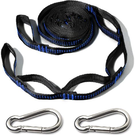 JSSEVN-2 Sangle pour Hamac, 2m2.5cm, Suspension d'accessoires pour Hamac de Camping avec 2 Mousquetons, Portée Maximale 300kg, (Bleu) (1/5)