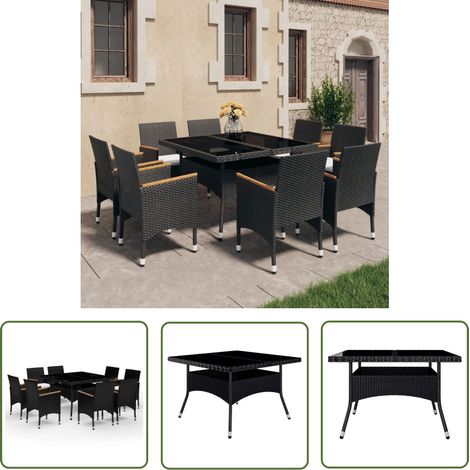 Salon de jardin 9 pcs - Mobilier de jardin - Ensemble à dîner de jardin Résine tressée et acacia Noir Chic-509028 (1/5)