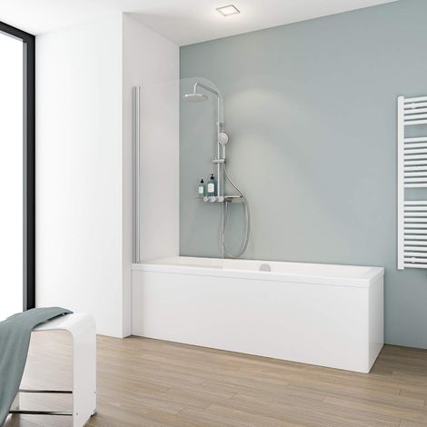 pare baignoire 80 x 140 cm, profilé alu-argenté, montage gauche droite, écran 1 volet pivotant, rabattable à 180°, verre de sécurité 5 mm transparent (1/3)