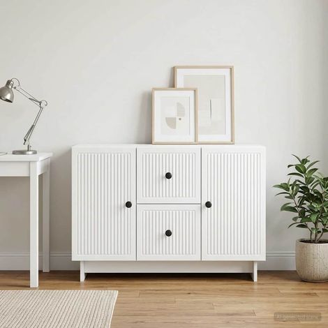 Buffet blanc 2 portes avec tiroirs, rangement, bois d’ingénierie, 89 x 34,5 x 60 cm - PANGIVO (1/5)