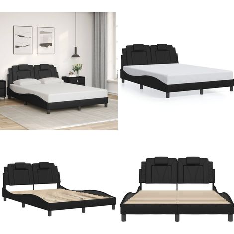 Bettgestell mit Kopfteil Schwarz 140x200 cm Kunstleder - Bettstellengestell - Doppelbett - Schlafzimmermöbel - Schwarzes Bettgestell - Kunstlederbett - Home & Living